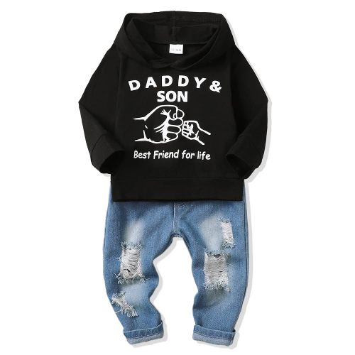 NZRVAWS Baby Boy Clothes Toddler Boy Outfit 2 3 4T 6 12 18 24 Month Fall Winter Hoodie Ripped Jeans Clothing