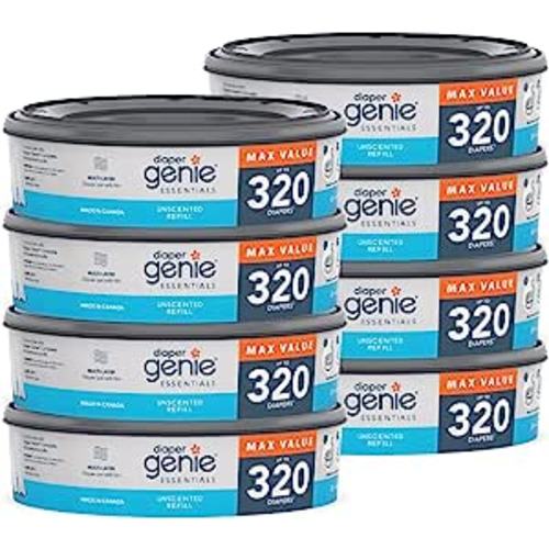 Amazon.com: Diaper Genie Essentials Round Refill 8-Pack | Holds Up to 2560 Newborn Diapers | Features Unscented Continuous Film | Compatible with Diaper Genie Complete and Expressions Pails : Baby