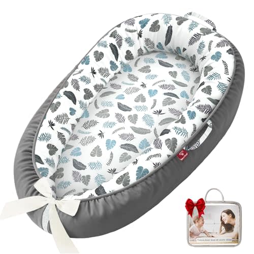 Baby Lounger - 100% Cotton Baby Lounger for Newborn with Lounger Cover, Portable Baby Nest for Home and Travel, Waterproof Lining, Newborn Babies Essentials Gifts