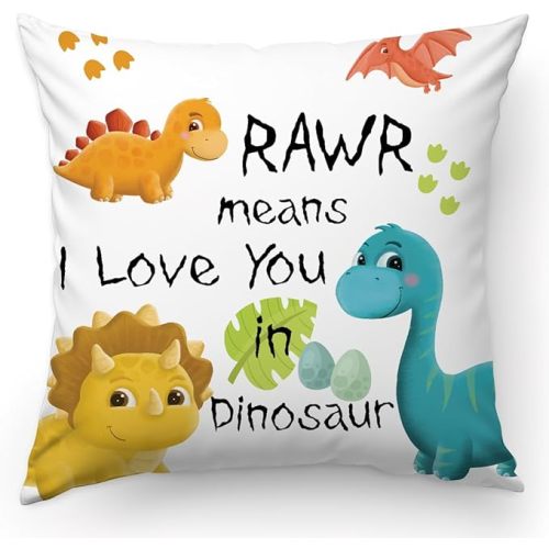 KongMoTree Dinosaur Gift Dinosaur Couple Lover Gifts,Letters RAWR Means I Love You in Dinosaurs, Pillow Case for Sofa Bedroom,Home Decor Throw Pillow Cover 18x18 inch
