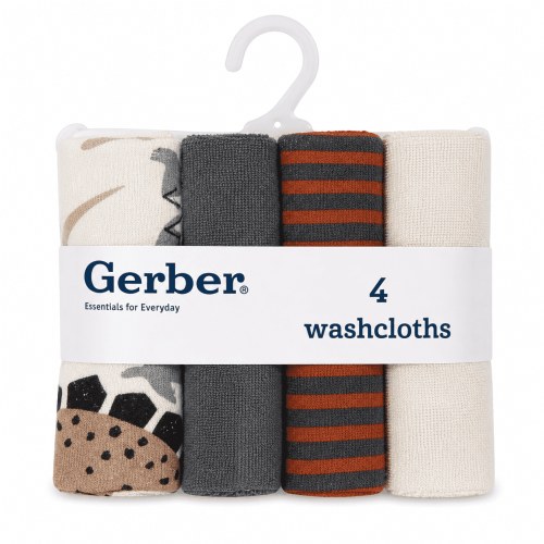 Gerber 4-pack Dino Washcloth Soft, Gentle Baby Boy Bath Time