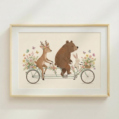 Animal Bike Parade Print nursery decor kids room arte