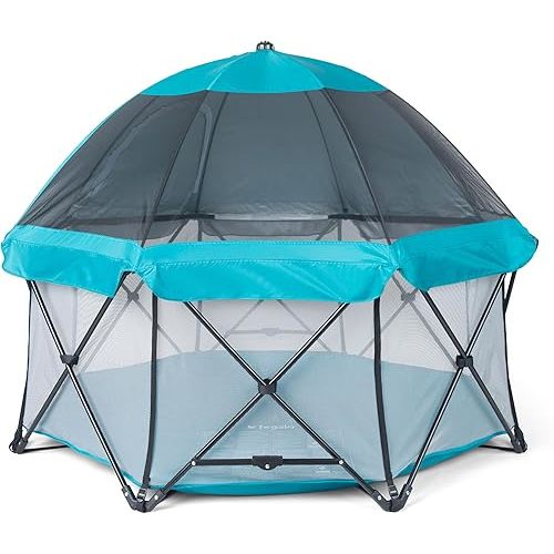 Regalo Safety My Play Deluxe Extra Large Baby Playpen & Portable Play Yard with Canopy, Foldable 8-Panel Indoor Outdoor Playpen for Babies & Toddlers, Mesh Sides, Washable Nylon Bottom, 62", Aqua