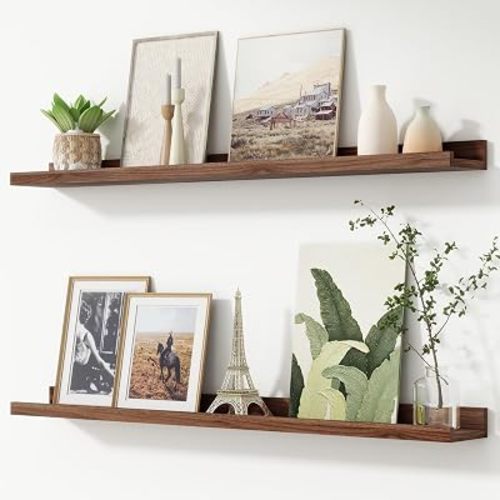 FLYJOE Picture Ledge Shelf, Floating Shelves Set of 2, 40 Inches Nursery Book Shelves for Toys Storage, Kids Bookshelf Wall Mounted for Living Room Bedroom Decor Books Photo Frames, Walnut