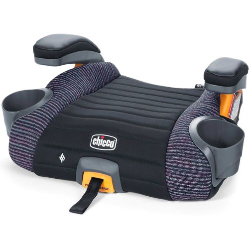 Chicco GoFit ClearTex Plus Backless Booster Car Seat, Latch Attachment, Quick-Release Latch Removal, Portable Car Booster Seat for Children at Least 4 Years Old and 40-110 lbs | Confetti/Black