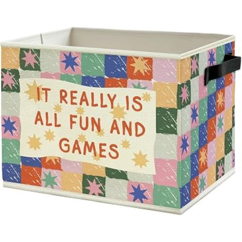 Kids Nursery Playroom Storage Bins Box with Handles, Colorful Star Checkered Collapsible Basket Organizer for Kids Toddler Room Bedroom Playroom Bathroom Books Clothes