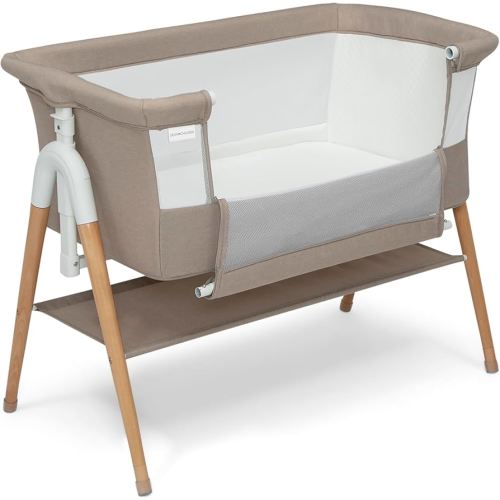 Delta Children Bondi Adjustable Height Bedside Beechwood Bassinet with PureAir Mesh Sheet and FSC-Certified Wood, Tan