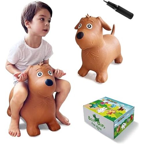 HotMax Bouncy Horse, Inflatable Bouncing Animals Hopper for Toddlers or Kids, Ride on Rubber Jumping Toys for Boy or Girl Birthday Gift (Brown Dog)