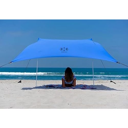 Neso Portable Beach Tent Sun Shelter with Sand Anchor - Lightweight Beach Shade Canopy - Easy Setup for Family Outing - Patented Reinforced Corners - UPF 50+ Sun Protection - 7 x 7ft - Periwinkle Blue