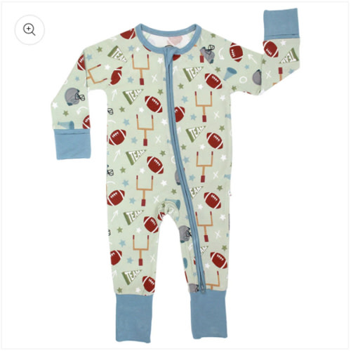 Game Day Green Football Bamboo Convertible Baby Pajamas – Emerson and Friends