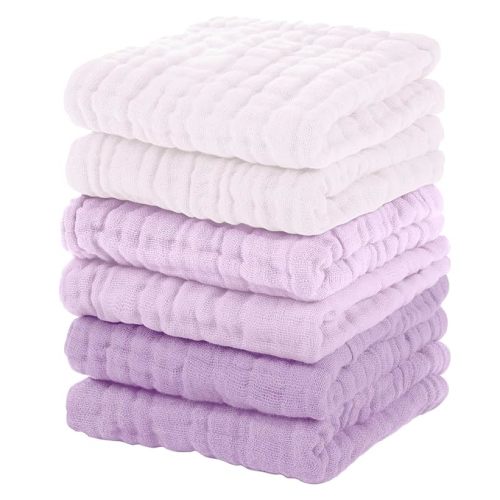 Muslin Baby Washcloths 6 Pack, 100% Cotton Wash Cloths for Babies, Large 12''X12'' Burp Cloths Absorbent and Soft for Newborn Infants Kids Boys Girls - Gradient Purple