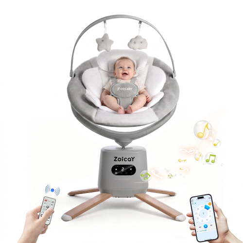 Zoicay Baby Swing with 5-Point Safety Harness, 8 Motions & 8 Speeds, 360° Rotatable Seat, Bluetooth & 6 Preset Melodies, App Remote Control, Gray
