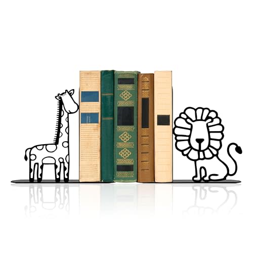 Lion Giraffe Safari Metal Bookends Animal Bookends for Kids Cute Decor for Childrens Bedroom Home Nursery