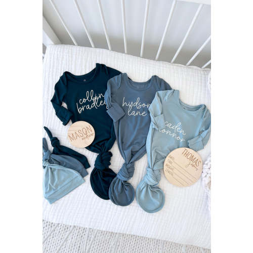 Boy Personalized Bamboo Newborn Baby Knot Gown & Hat