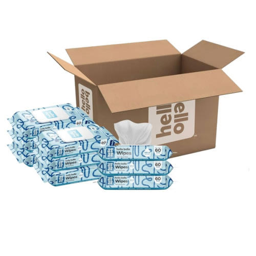 Hello Bello Extra Gentle Unscented Baby Wipes, Plant Based, Made with 99% Water and Aloe for Babies and Kids, 60 Count (Pack of 9) Total 540 Count