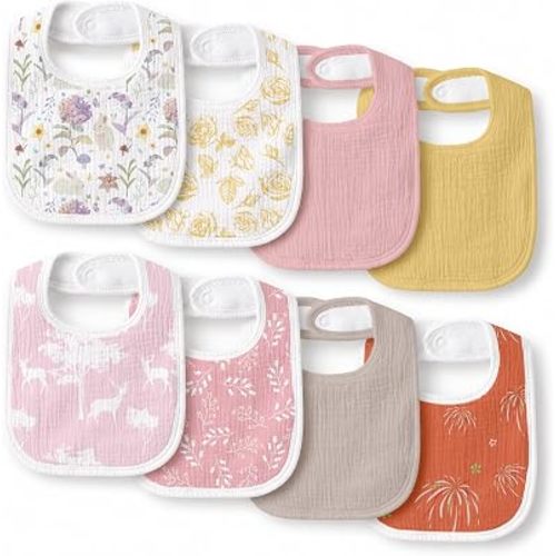 Muslin Bibs for Baby Girl, Adjustable Fit for Drooling and Teething Toddler
