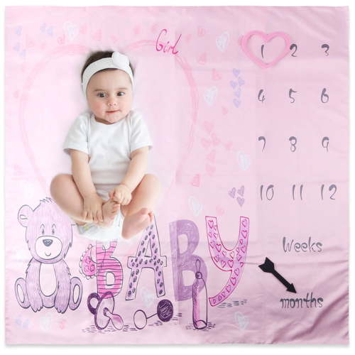 HUONA Baby Milestone Blanket Monthly Milestone Blanket Weekly Growth Animal Pattern Blanket Background Milestone Blanket for Infants and Newborn Birthday Party Background Cloth Photo Props Type 6