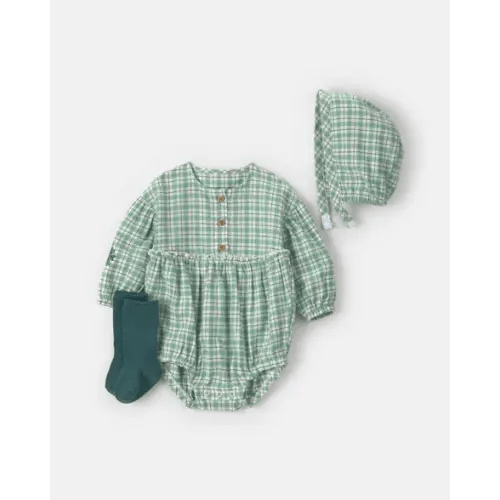 Baby Girl 3-Piece Flannel Long-Sleeve Bubble Set - Green | Carter's