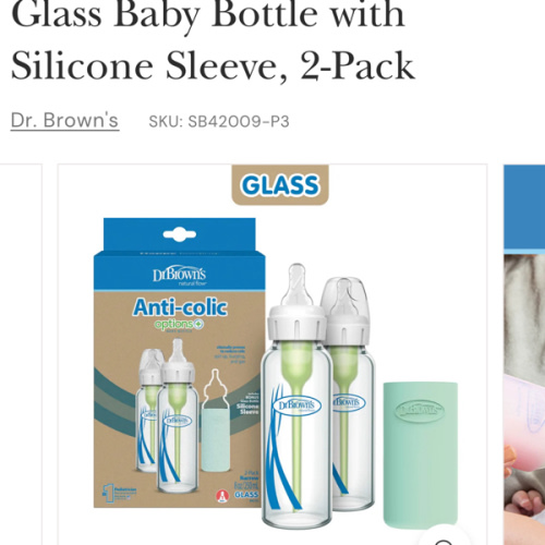 Dr. Brown's Natural Flow Anti-Colic Options+ Narrow Glass Baby Bottle with Silicone Sleeve, 2-Pack
