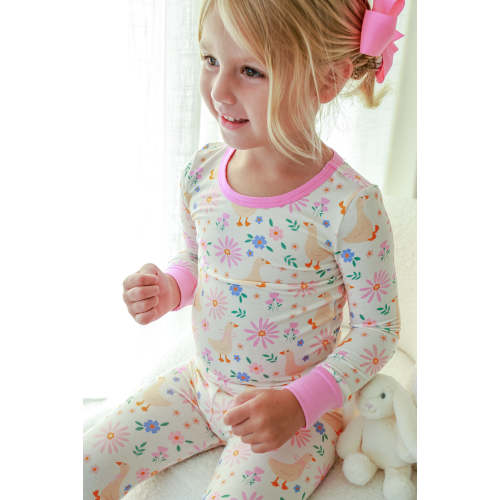 Two Piece Bamboo Pajamas in Loosey Goose | Caden Lane