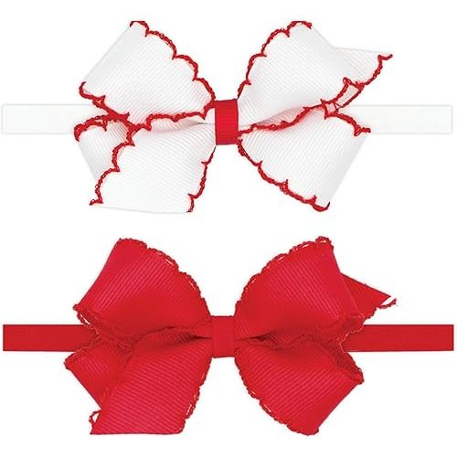 Wee Ones Girls' GIFT PACK Two Mini Moonstitch Grosgrain Bows on Skinny Nylon Band, Mini