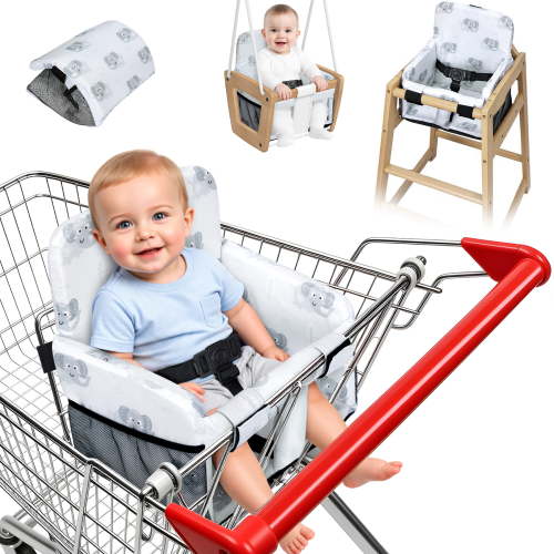 Shopping Cart Seat Cover for Baby, High Chair & Grocery Seat Protector, Padded Chair Covers for Restaurant Seats, Unisex Machine Washable Grocery Cart Liner & Swing Insert Grey