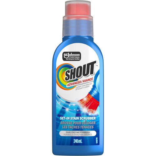 Shout Advanced Stain Remover Gel for Clothes Laundry, Ultra Concentrated Gel with Built-in Scrubber Brush for Deep Set-In Stains, 246ml