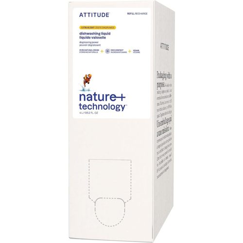 ATTITUDE Dish Soap Refill, EWG Verified, Plant-Based & Vegan Dishwashing Liquid, Naturally Derived, Citrus Zest Scent, 135.3 Fl Oz