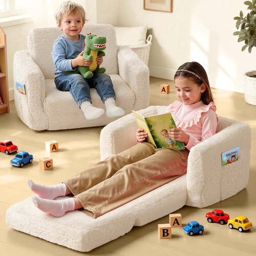 Kids Couch, 2 In 1 Foldable Toddler Couch ,Convertible Baby Sofa Chair for Boys and Girls, Beige