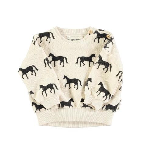 Baby Sweatshirt Ecru w/ Black Horses - Ecru w/ Black Horses
