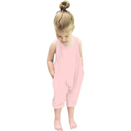 Backless Strap Slouch Jumpsuit for Toddler Girls Cute Harem Halter Romper Pants with Pockets