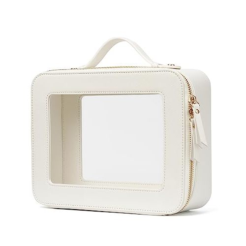 Popvibe Clear Makeup Case White Toiletry Bag Travel Large Clear Cosmetic Bag with Zipper, Big Make Up Bag Organizer Women Traveling TSA Approved Transparent Bag Car for Essentials