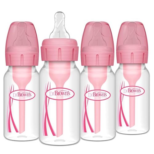 Dr. Brown's Anti-Colic Options+ Narrow Baby Bottle, Pink, 4 oz, 4-Pack