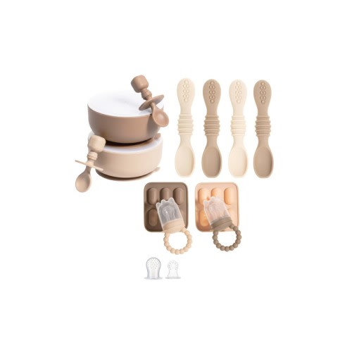 Silicone Suction Bowl Set with Lids, Soft Led Weaning Feeding Spoons, Fruit Feeders, Freezer & Dishwasher Safe