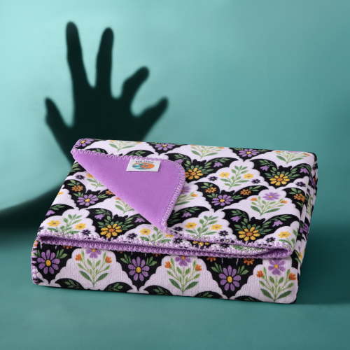 Boo-tique Soft Throw Blanket, Reversible Fleece Throw Blanket, Halloween Floral Bats, Purple, 50" x 72"