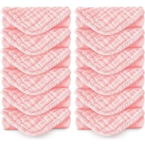 Muslin Burp Cloths 100% Cotton Large 20''x10'' Extra Soft and Absorbent Baby Wash Cloths Spit Up Rags - Baby Burping Cloth for Boys Girls Items(12 Pack Pink)
