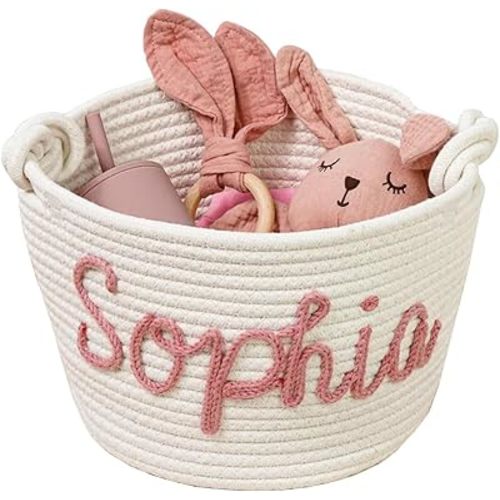 Generic Personalized Basket - Handcrafted Rope Cotton - Custom Name - Diaper Caddy & Nursery Storage - White