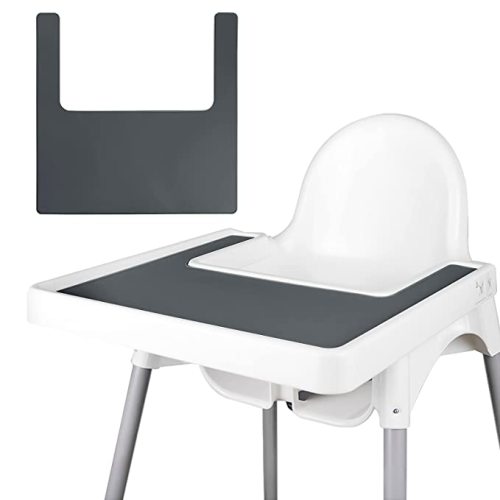 High Chair Placemat, Durable High Chair Placemat Silicone, Clean and Hygienic, Suitable for IKEA Antilop Highchai, for Toddlers and Babies (Gray)