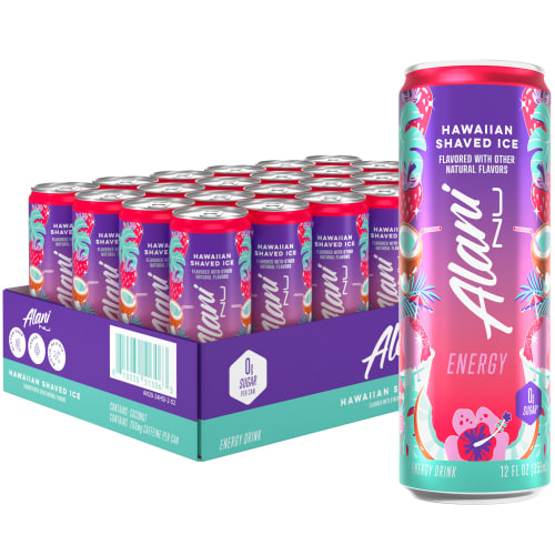 Alani Nu Sugar Free Energy Drink, Hawaiian Shaved Ice, 12 fl oz, 24 Pack, Cans, 200mg Caffeine
