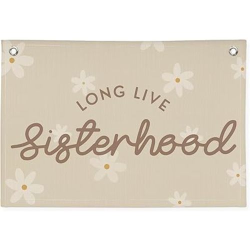 Cute Daisy Girls Room Decor, Long Live Sisterhood Linen Hanging Banner Flag,Boho Flower Banner for Nursery Playroom Wall Decor for Kids Bedroom Dorm Toddler Decorations 30x20,girlroom
