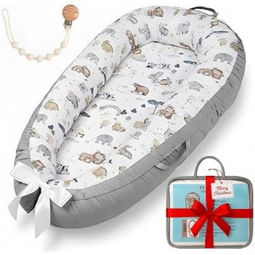 Baby Lounger Pillow for Newborn Soft & Breathable Baby Lounger 0-24 Months, Cozy Baby Lounger for Home & Travel, Portable Baby Lounger Pillow (Animals Playground)