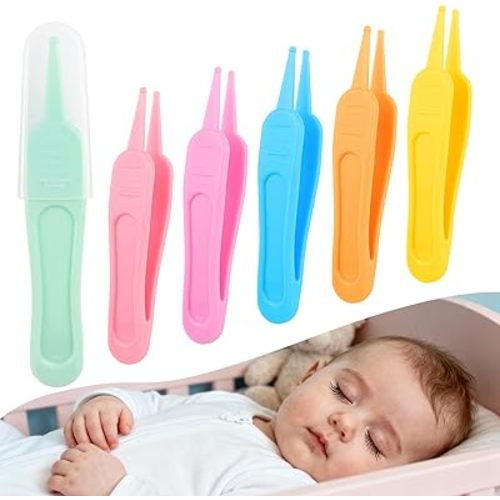 6Pcs Infant Baby Nose Picker, Mini Baby Nose Pickers Tool Baby Cleaner Clips, and Baby Nose Picker Tools Cleaning Tweezer with Plastic Round-Head Baby Ear Nose Navel