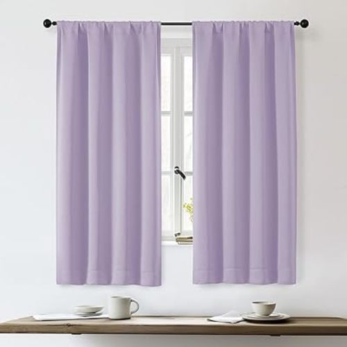 OWENIE Sally Lilac Blackout Curtains for Bedroom 63 Inch Length 2 Panels, Solid Thermal Insulated Energy Saving Rod Pocket Window Treatment Drapes, W40 x L63 Inch, Lilac