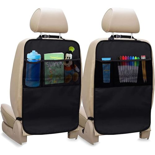 EcoNour 2Pack Back of Seat Protector for Kids Feet car seat | Premium Car Kick Mats with 2 Pocket Organizer | Seat Protector for Vehicles to Protect from Dirt, Mud & Scratches | Car Seat Accessories