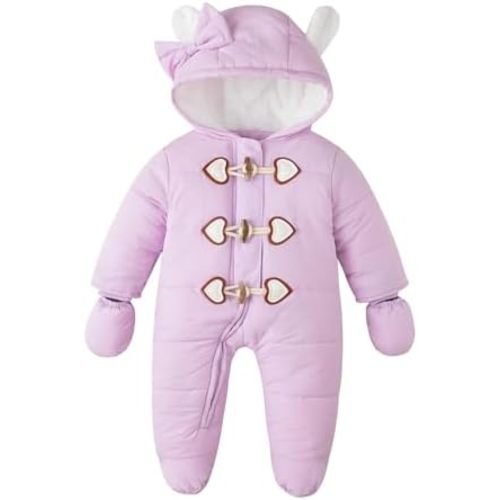 Simplee kids Baby Infant Boys Girls Snowsuit Winter Hooded Footed Warm Jumpsuit Outerwear with Gloves for 3-24 Months