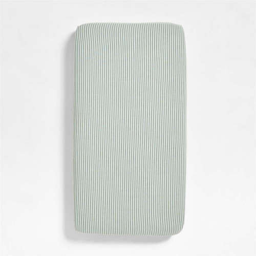 Supersoft Pine Green Striped 100% Organic Cotton Gauze Baby Crib Fitted Sheet