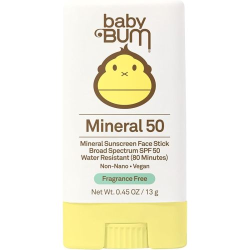 Sun Bum Baby Bum Mineral SPF 50 Sunscreen Stick - Hawaii 104 Act Compliant (Without Octinoxate & Oxybenzone) - UVA/UVB Face and Body Protection - Unscented for Sensitive Skin - Travel Size - 0.45 Oz