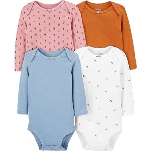 Simple Joys by Carter's Baby Girls' Pointelle Long-Sleeve Bodysuits, Pack of 4