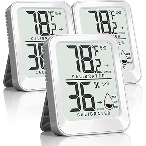 3 Pack Room Thermometer Indoor Hygrometer for Home, Digital Sensor Mini Humidity Gauge Meter, Temperature Humidity Monitor for Bedroom, Pet, Plant - Battery Included