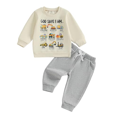 Baby Boy Clothes God Says I am Letter Sweatshirt Pullover Tops Jogger Pants 2PCS Set Toddler Little Boy Winter Fall Outfits